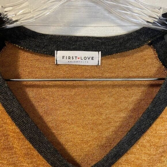 First Love by Lovelyn Women's V- Neck Patchwork Balloon Sleeves Loose Fit shirt - Picture 3 of 5